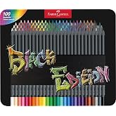 Faber-Castell 116490 - Black Edition renkli kalemler, 100'l&uuml; metal kutu, kırılmaz, &ccedil;ocuklar ve yetişkinler i&ccedil;in