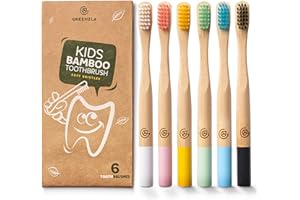 Greenzla Kids Bamboo Toothbrushes (6 Pack) | BPA Free Soft Bristles Toothbrushes | Eco-Friendly, Natural Bamboo Toothbrush Set | Biodegradable & Compostable Charcoal Wooden Toothbrushes