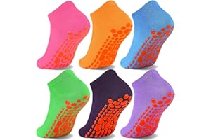 HYCLES Kids Non-Silp Ankle Socks with Girp- 6 Pairs Trampoline Unisex Toddler Socks Anti-Skid Socks for Children 2-13 Year
