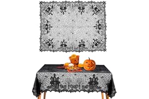 XIMEY Tovaglia di Halloween, Nera Ragnatela Pizzo Tovaglia Halloween Rettangolare in Pizzo, Stoffa Halloween Decorazioni Tavola (Castello)