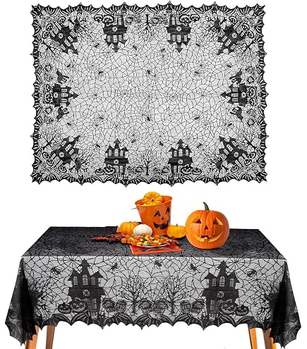 Nappe De Table Halloween - Motif Toile D'araignée, Citrouilles, Feuilles - 140x160 Cm - Polyester Anti-taches