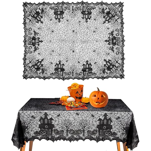 Tovaglia Di Halloween 137x274 Cm | Stampa Ragni, Pipistrelli E Zucca | Plastica Impermeabile | Per Feste E Decorazione