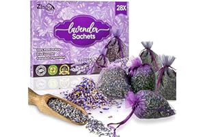 ZIDINA 28 Pack Lavender Bags for Wardrobes & Drawers – Natural Dried Lavender Sachets for Moths & Freshness, Premium Wardrobe Freshners. Organic Scented Sachets for Cabinets, Cars, Clothes, Linens & Storage.