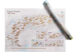 Impresión de tinta rascable de alpinismo - Maps International - Cartel regalo para aficionados al senderismo/escalada en los picos alpinos - Regalo en tubo - Tamaño A1, 84,1 (h) x 59,4 (w) cm