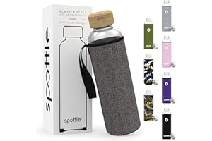 ‎SPOTTLE spottle Trinkflasche aus Glas 1l - Glasflasche 500ml - 750ml - 1 liter mit Neoprenhülle / Schutzhülle - Glastrinkflasche mit Schraubverschluss - Wasserflasche Glas für kohlensäurehaltige Getränke - spülmaschinenfest