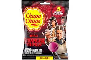 ‎CHUPA CHUPS Chupa Chups Stranger Things The Right Side Up Lutscher, 10 Lollies im Beutel in 5 Sorten, limitierte Edition, als Geschenk oder für Partys, 10 x 12g