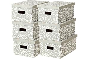 Lavatelli Conjunto de 6 Cajas almacenaje de Cartón FSC para Armario, Ropa, Cambio de Temporada y Transporte, Organizadoras, decoradas, Fácil de Ensamblar, con Diseño Floral, 29x51x20 cm