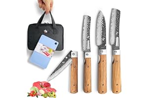SENBON 440 forgé couteau de cuisine à main en acier inoxydable couteau de chef pliable couteau à fruits manche en bois d'olivier Set de 4