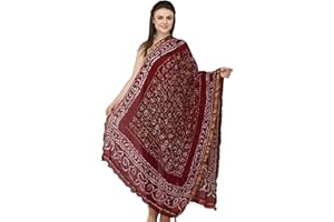 Exotic India Bandhani Tie-Dye Gharchola Dupatta from Jodhpur with Golden Thread Weave