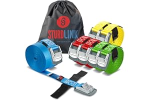 Sturdlink x8 Piccole Cinghie di Fissaggio 25mm 250kg con Fibbia a camma 2x[2m 3m 4m 5m] per Portapacchi Bici, Barre Portatutto, Bagagli, Carrello, Canoa Kayak, Surf, Portabici e Baule Auto, Paddle