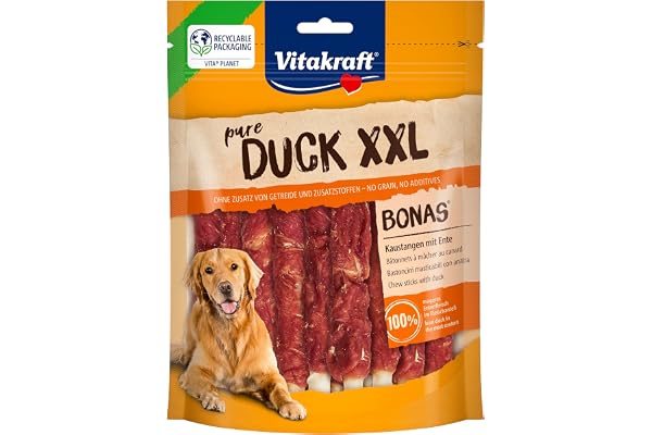 VITAKRAFT- Pure Duck XXL Bonas, Friandises pour Chien, Bâtonnets À Mâcher Au Canard, Friandises D'Entraînement, sans Sucre Ni Céréales Ajoutés (1X 200G)