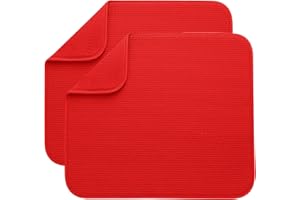 ‎BW&HM BW&HM Mikrofaser Abtropfmatte zum Trocknen von Teller, Besteck Schnelltrocknend und Pflegeleicht 40CM X 46CM 2 Stück Rot