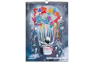 KUNSTBRUDER Banksy kalendarz 2025, A2, pionowy, kalendarz ścienny w formacie XXL z najpiękniejszymi zdjęciami street art, kalendarz roczny Banksys, graffiti, do salonu, biura 2025 (Streetart)