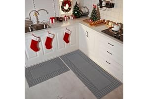 BEQHAUSE Kitchen Rugs Washable Kitchen Mats Floor Non-Slip Kitchen Mats Absorbent Kitchen Runner with TPR Non Skid Backing,Set of 2(60X89cm+60X152cm,Grey)