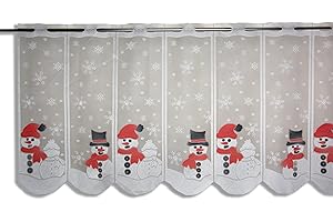 ‎CLEVER-KAUF-24 Clever-Kauf-24 Scheibengardine Schneemann Schneeflocke | HxB 50x140cm | rot weiß | für die Adventszeit Weihnachten Winter