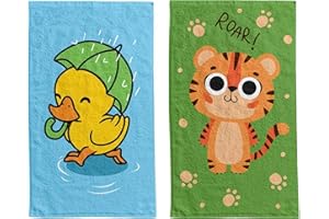 ‎DAMALOO damaloo 2X Kinderhandtuch 30x50cm mit Tiger Motiv aus Baumwolle - Händetuch für Jungen – Ente Gästehandtuch Set - Gesichtstuch klein - Kleiner Waschlappen 30x50 cm - Kinder Handtuch für Mädchen