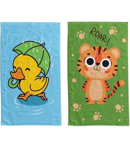 Lot De 2 Serviettes Enfant 30x50 Cm Lapin Coton - Serviettes Mains Garçon