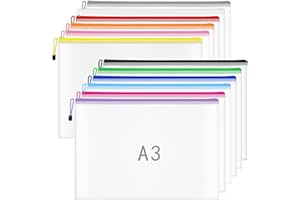 NORTHERN BROTHERS A3 Zip Wallets Plastic Wallet A3 Document Folder Zipper Bags Large Ziplock Bag Mesh Zip Bag for School Office Travel Storage - 12 Colours