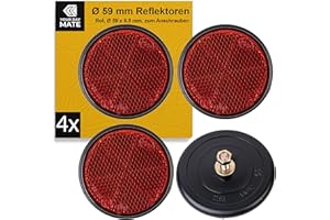 YOUR DAY MATE Reflectores con rosca, 4 Uds, Rojo, Ø 59 mm, Marca de E, con rosca M5 + Tuercas, Reflector de Seguridad de Remolque, Caravana, Poste, Captafaro, Derecho e Izquierdo, Catadioptrico de Remolque