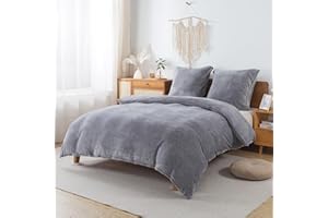 WUMIUER Plüsch Bettwäsche 135x200 cm Grau 2tlg Set, Winter Biber Warm Flauschig Bettbezug und 1 Kissenbezug 80x80cm, Kuschelig Weich Cashmere Touch Flanell Fleece Bettdeckenbezug Bettdecke Cover
