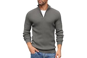 COOFANDY Jersey Hombre Invierno Suéter Cuello Alto Regular Fit Jersey de Canalé con Cremallera de un Cuarto Suéteres de Punto