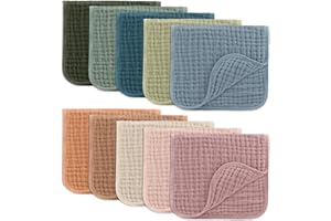 Comfy Cubs Paños de muselina para eructos de 20 x 10 pulgadas, paquete de 10 unidades, grandes, 6 capas, ultra absorbentes, 100% algodón para babear y ensuciar el bebé, suaves, seguros y suaves para