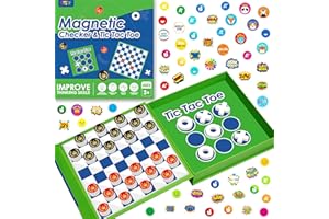 SPRITEGRU 2 in 1 Checkers Set, Magnetic Game Board -Checkers & Tic-Tac-Toe, Thick Foam Checker Road Travel Game with 59 Reward Stickers for Young Kids Aged 3+