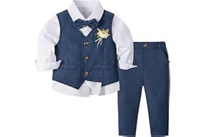 Volunboy Trajes para Bebé Niños de Boda Ceremonia Fiesta, Conjunto de Chaleco, Camisa, Pajarita, Pantalón 4 Piezas