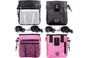 STMK 2 Pack Dog Treat Pouch, Dog Training Treat Pouch with Waist Shoulder Strap, 3 Ways to Wear, Easily Carries Toys, Kibble, Treats for Dog Walking, Dog Training, Puppy Training (Black and Pink)