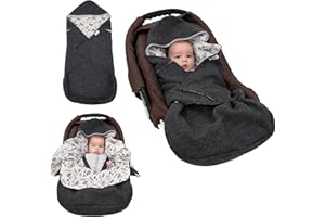 ‎SWADDYL Swaddyl WOLLWALK Einschlagdecke Babyschale - Baby Fußsack - Maxi-Cosi Decke - Einschlagdecken für Kinderwagen - Neugeborene bis 11 Monaten aus 100% Wolle (Grau/Blumen)