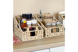 Winter Shore Cesta Tejida con Asas (Pack de 2) - Cestas Mimbre para Organizar - Cesta Almacenaje Decorativa para Estanterías - Contenedores de Almacenaje con Asas - Cesto Mimbre Pequeño para Despensa