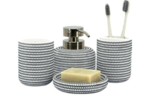 ZCCZ Black Bathroom Accessories Set of 4 with Soap Dispenser, Toothbrush Holder, Bathroom Tumbler and Soap Dish, Decorative Countertop Organizer
