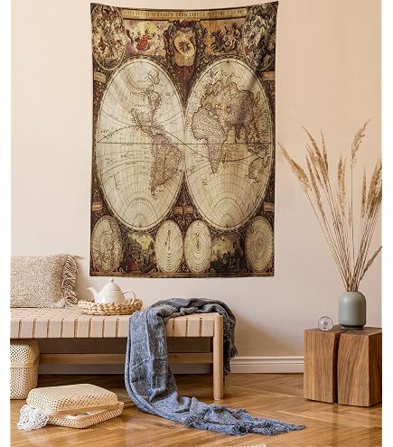 YONGFOTO Tapisserie Mappemonde 150x100cm - Tenture Murale Ancien Monde Aventure Voyage Historique