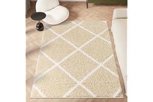 homeart Area Rug - Super Soft Geometric Shaggy Rugs For The Living Rooms, Bedrooms And Kitchen - Modern, Easy To Clean Carpet(Diamond Beige Ivory - 80x150 cm)
