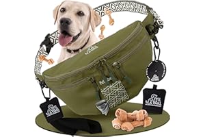 fell&bell Leckerlitasche für Hunde – wasserfester Leckerlibeutel mit 2 Snackfächern, 1,8 L Hauptfach, Handyfach & Kotbeutelspender | Futterbeutel Hundetraining & Hundetasche für Welpen Zubehör