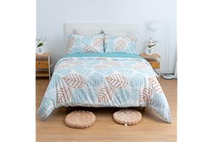 H HANSEL HOME Funda Nordica Cama 150 de 4 Piezas Transpirable Suave al Tacto 100% Microfibra, Funda Edredón 220x240cm, Bajera 150x200cm con 2 Fundas de Almohada 50x90cm - Hojas Verdes