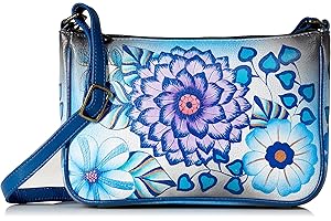 Anna by Anuschka Hand Painted Leather Women's Mini Wide Crossbody breite Mini-Lederumhängetasche für Damen, handbemalt
