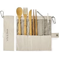 Wild & Stone | Bamboo Cutlery | Portable Cutlery Set | Reusable Cutlery Set With Case For Wild Camping, Travel, Festivals | S