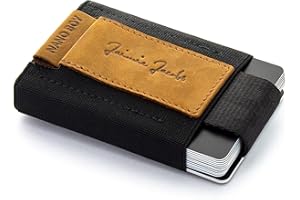 Jaimie Jacobs Nano Boy Mini portfel z tkaniny, mały portfel, Slim Wallet ze sznurkiem na karty, mini portmonetka, etui na karty dla mężczyzn i kobiet, Skóra bawola, jasnobrązowa, S, Minimalistyczny