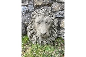 BURGESS HOME & GARDEN Grande statua in pietra a forma di testa di leone, busto di animale africano, decorazione da giardino