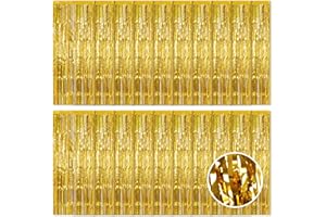 Ohiyoo 20 Stück Golden Lametta Vorhänge 1 x 2.5M Tinsel Curtain Folien Fransen Metallic Lametta Vorhange Golden für Geburtstag Partydekor Verlobung Hochzeit Weihnachten Neujahr Dekoration (Golden)