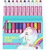 GirlZone Regalo Ragazza - Gessi Capelli Colorati - 10 Gessetti - Colori Temporanei - Trucco Capelli Bambini - Regali di Compl