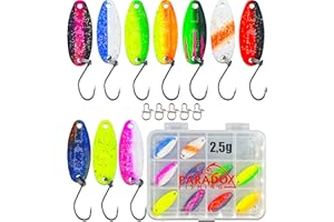 Paradox Fishing Forellen Spoon Set I 10 Spoons 2,5g mit Spoon Box und 5 Snaps I Forellenköder Set zum Forellen Angeln Forellenteig - Spoons Forelle