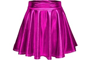 EXCHIC Damen Glänzend Höhe Taille Liquid Mini Rock Metallisch Elastische Taille A-Linien Pull On Skater Röcke