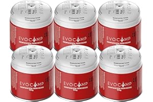 EVOCAMP 6X Stechkartuschen 190g, Propan Butan Gaskartuschen mit integriertem Gas Lock System, Gas Kartusche mit Camping Gas geeignet für Gaskocher, Campingkocher, Gasbrenner, Kohleanzünder, Lötlampe