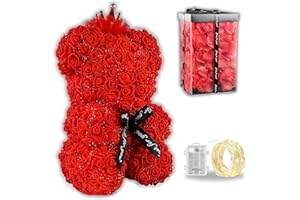 GRINADA Orso Di Rose 25 Cm Orsetto Di Rose Con 500 Petali Luci LED E Confezione Regalo Idea Regali San Valentino Per Lei