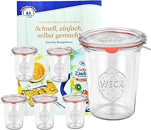 Set van 18 Weck-potten 850 ml, 3/4 liter bekers met 18 glazen deksels