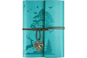 OMEYA Leder Notizbuch Tagebuch, Nachfüllbar Vintage Liniert Reisetagebuch Personalisiert, Ringbuch Tagebuch Für Erwachsene A5 16.5 cm x 23.4cm (Blau)