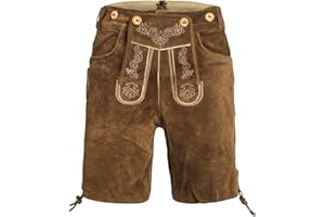 Mufimex MF3080 Herren Trachten Lederhose Kurze Shorts mit Träger