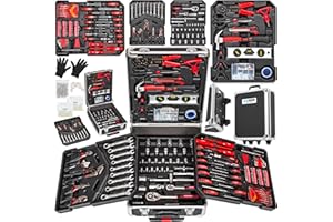 KANWOD RELY ON QUALITY KTOTC-1054 walizka narzędziowa 1000 elementów, zestaw narzędzi dla majsterkowiczów, do warsztatu i gospodarstwa domowego, w zestawie klucz płaski, młotek i inne